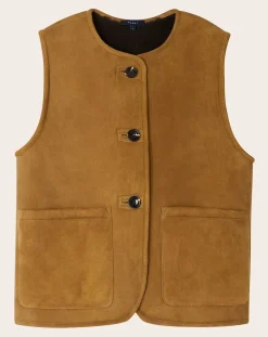 Soeur Vestes, Manteaux-Duomo Leather Sleeveless Jacket Kaki