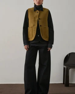 Soeur Vestes, Manteaux-Duomo Leather Sleeveless Jacket Kaki