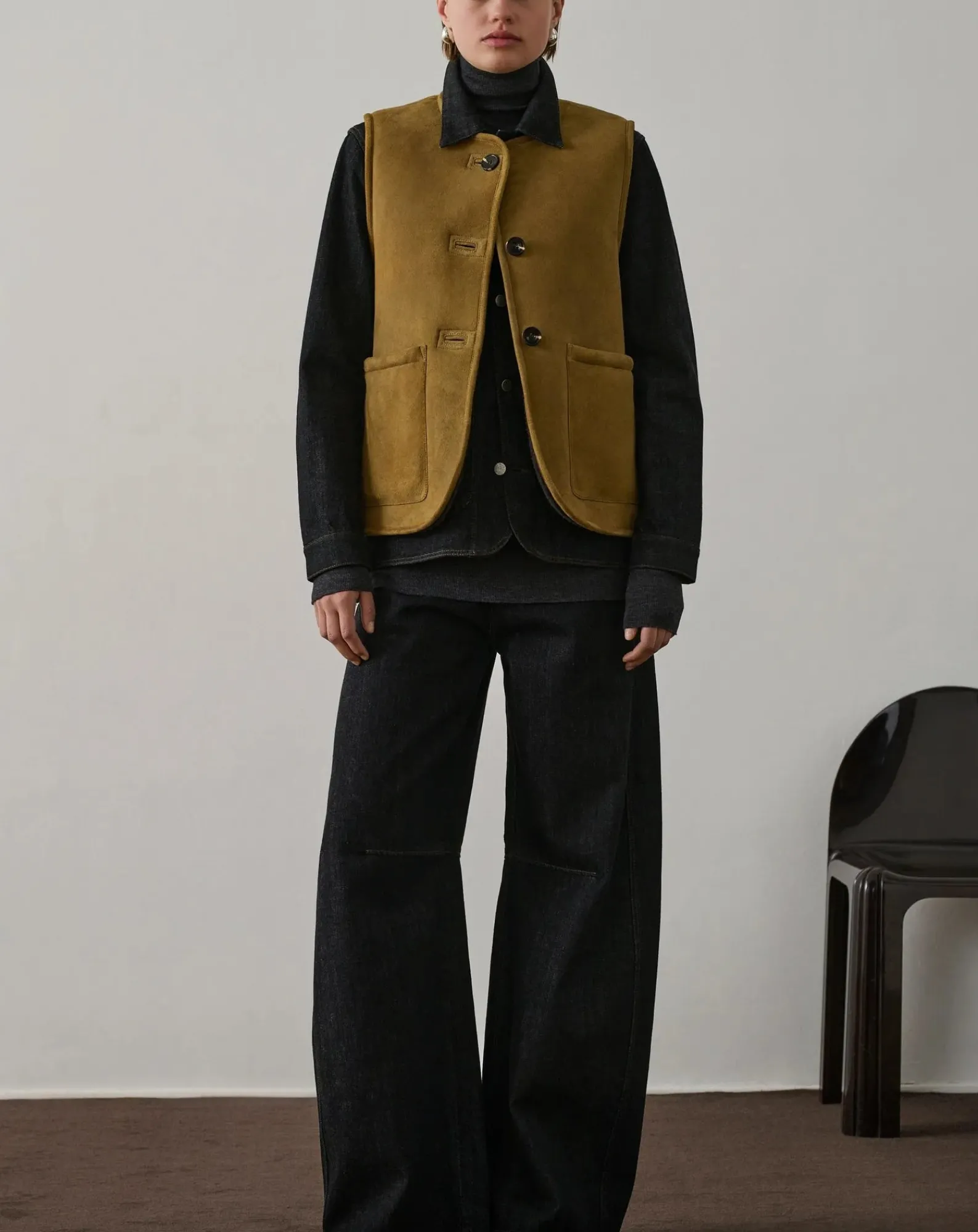 Soeur Vestes, Manteaux-Duomo Leather Sleeveless Jacket Kaki