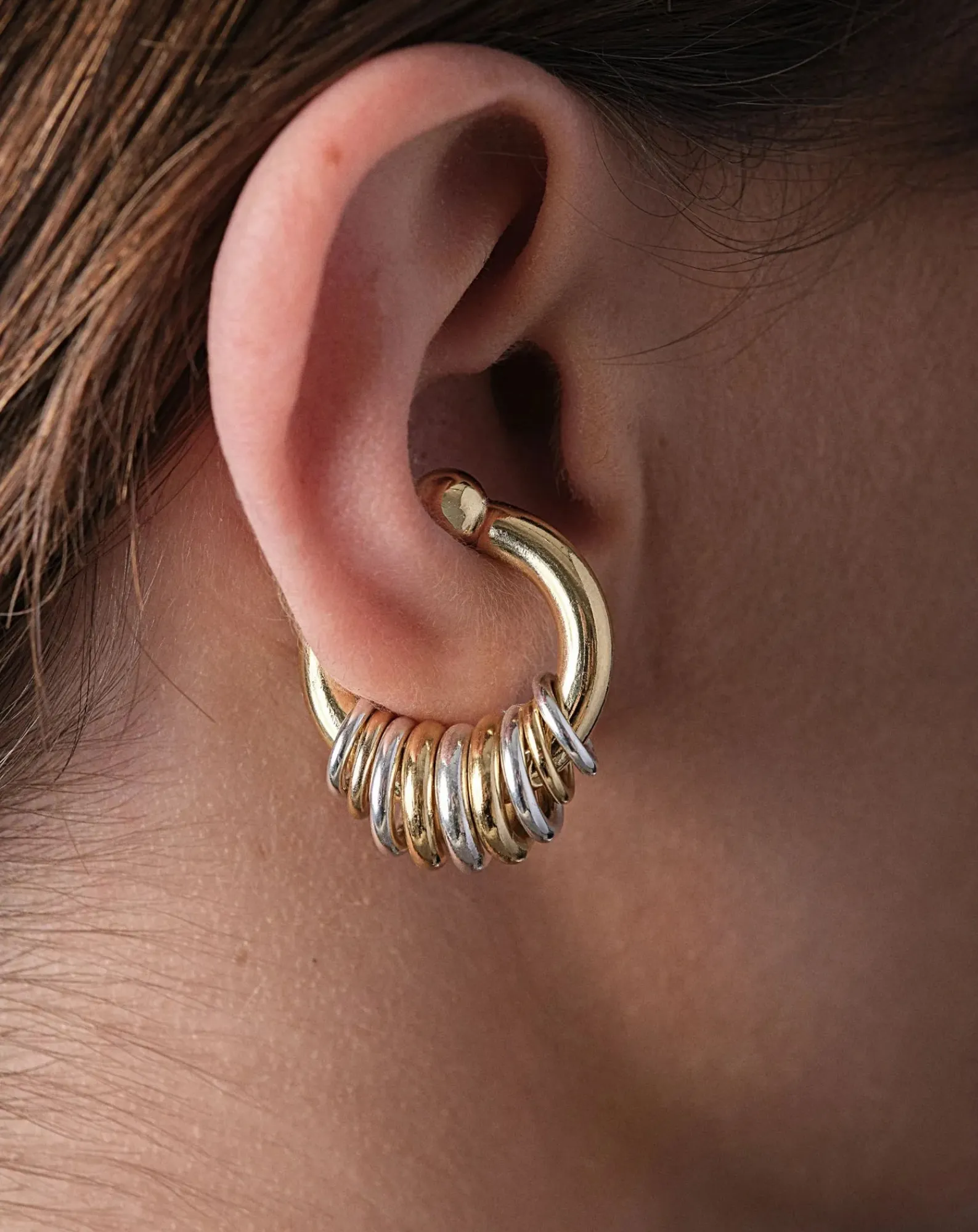 Sigal Boucles D'Oreilles-Earcuff Eyelets Doré/Argenté