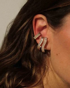 Mayrena Boucles D'Oreilles-Earcuff horizontal Memphis en plaqué or Doré