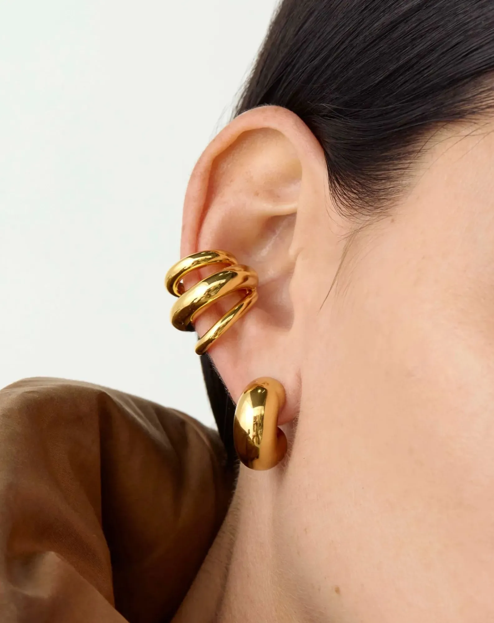 Jenny Bird Boucles D'Oreilles-Earcuff Tome Triple Doré