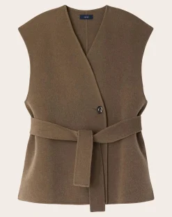 Soeur Vestes, Manteaux-Evasion Wool Sleeveless Jacket Beige foncé