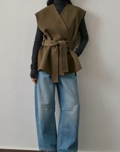 Soeur Vestes, Manteaux-Evasion Wool Sleeveless Jacket Beige foncé