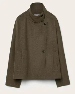 Pomandère Vestes, Manteaux-Felt Wool Coat Vert mousse
