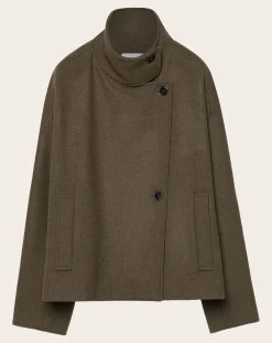Pomandère Vestes, Manteaux-Felt Wool Coat Vert mousse