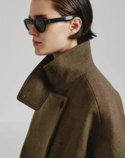 Pomandère Vestes, Manteaux-Felt Wool Coat Vert mousse