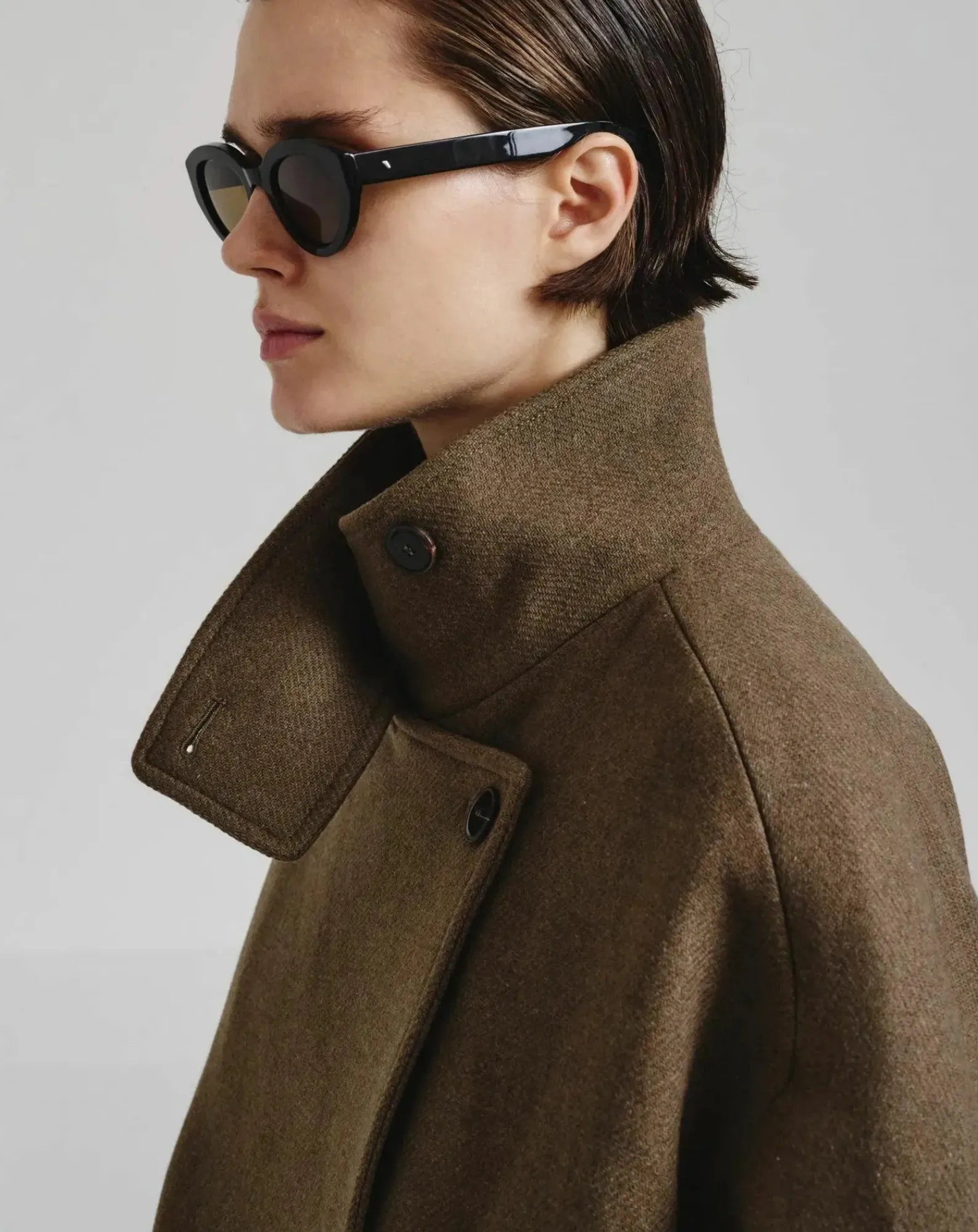 Pomandère Vestes, Manteaux-Felt Wool Coat Vert mousse