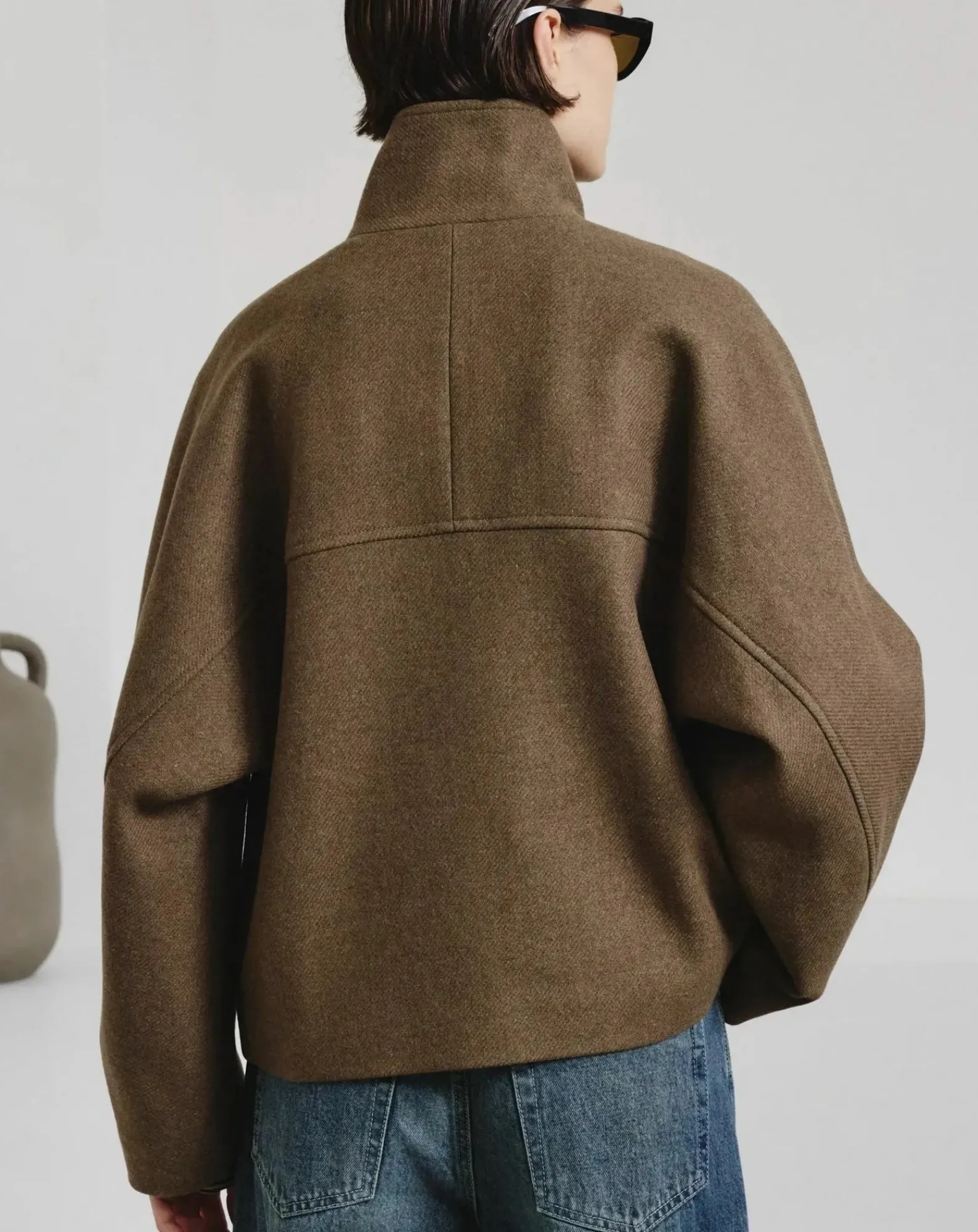Pomandère Vestes, Manteaux-Felt Wool Coat Vert mousse
