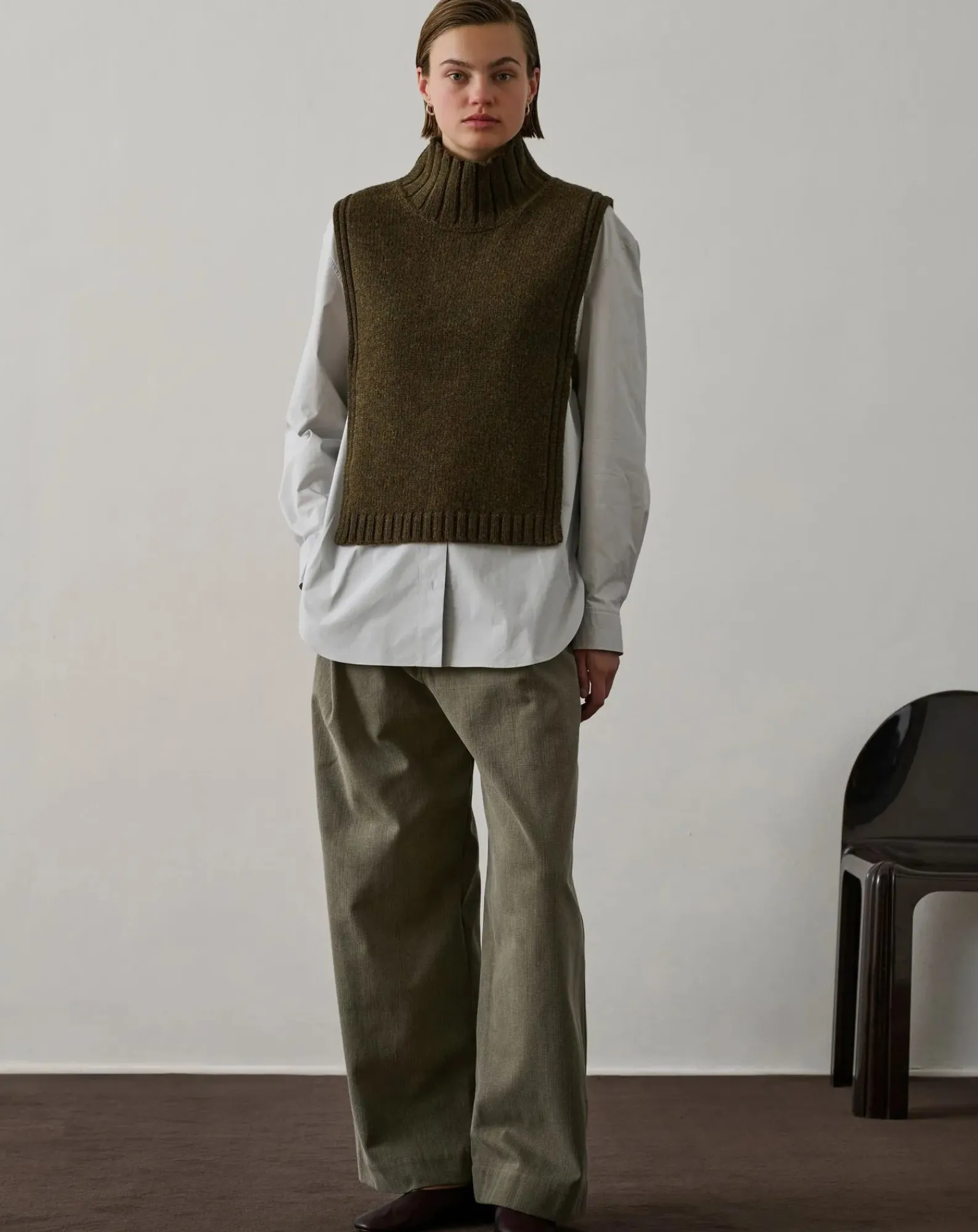 Soeur Pulls, Gilets-Gold Virgin Wool Sleeveless Sweater Vert kaki chiné
