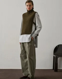 Soeur Pulls, Gilets-Gold Virgin Wool Sleeveless Sweater Vert kaki chiné