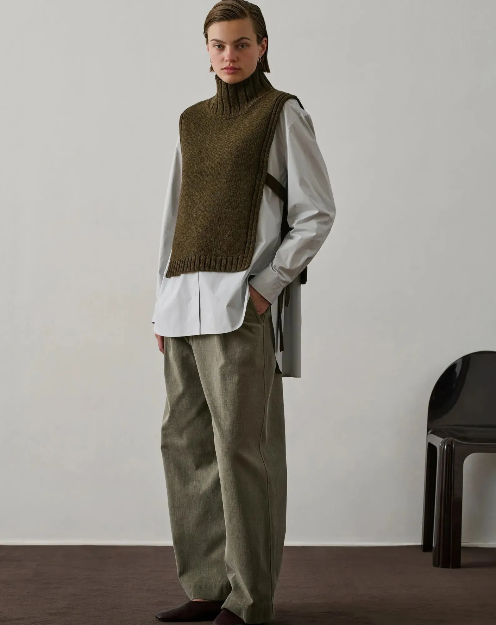 Soeur Pulls, Gilets-Gold Virgin Wool Sleeveless Sweater Vert kaki chiné
