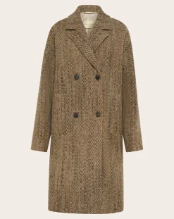 Momoni Vestes, Manteaux-Lancaster Herringbone Virgin Wool Coat Beige