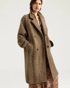 Momoni Vestes, Manteaux-Lancaster Herringbone Virgin Wool Coat Beige