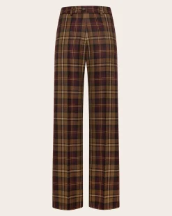 Momoni Pantalons, Jeans-Lanzarote Bis Virgin Wool Check Trousers Bordeaux