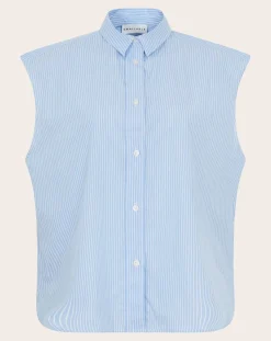 Smallable Woman Blouses, Chemises-Laura Striped Sleeveless Shirt Bleu Clair