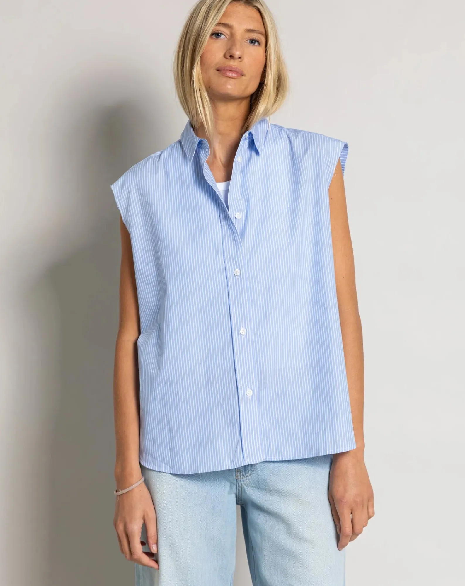 Smallable Woman Blouses, Chemises-Laura Striped Sleeveless Shirt Bleu Clair