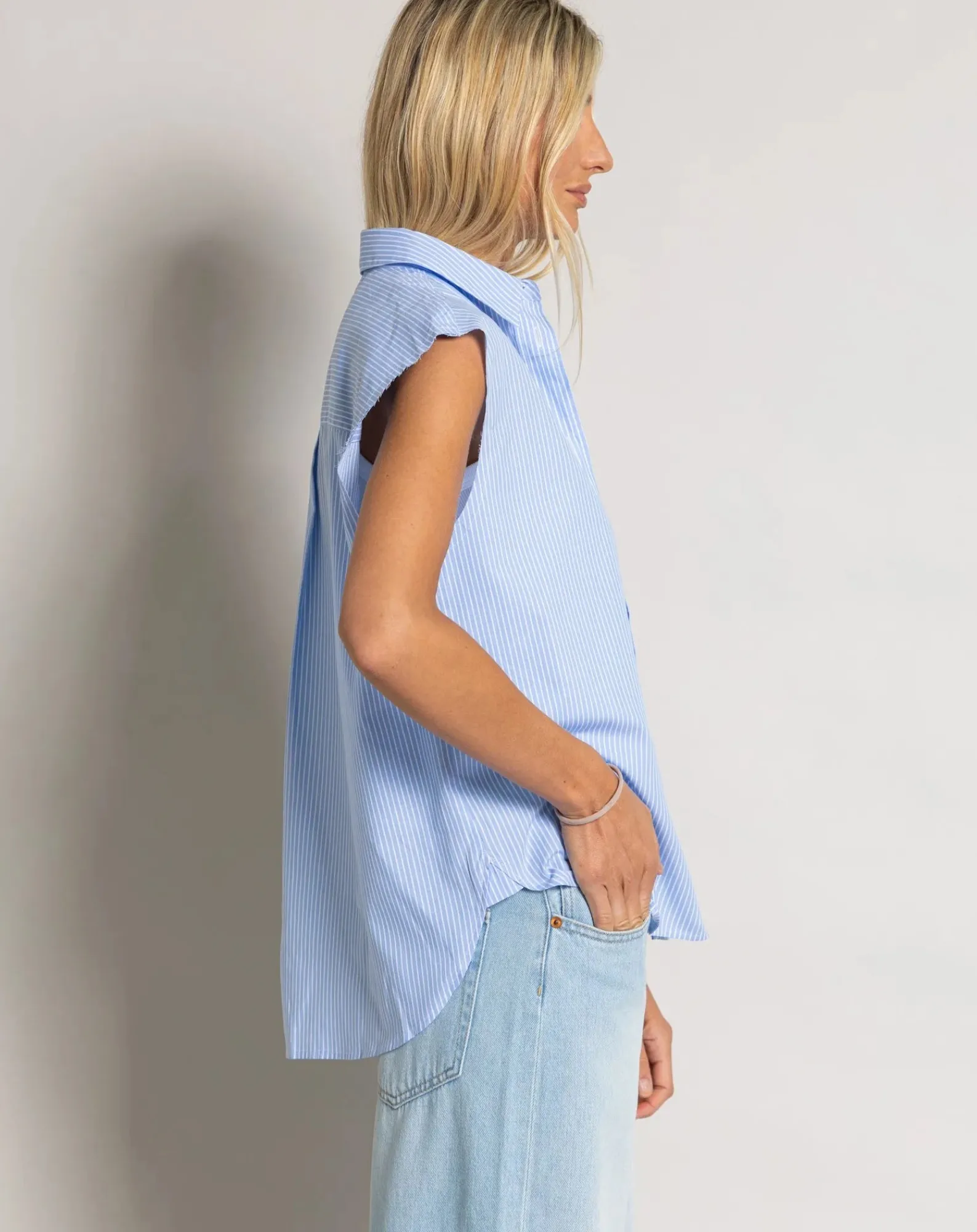 Smallable Woman Blouses, Chemises-Laura Striped Sleeveless Shirt Bleu Clair