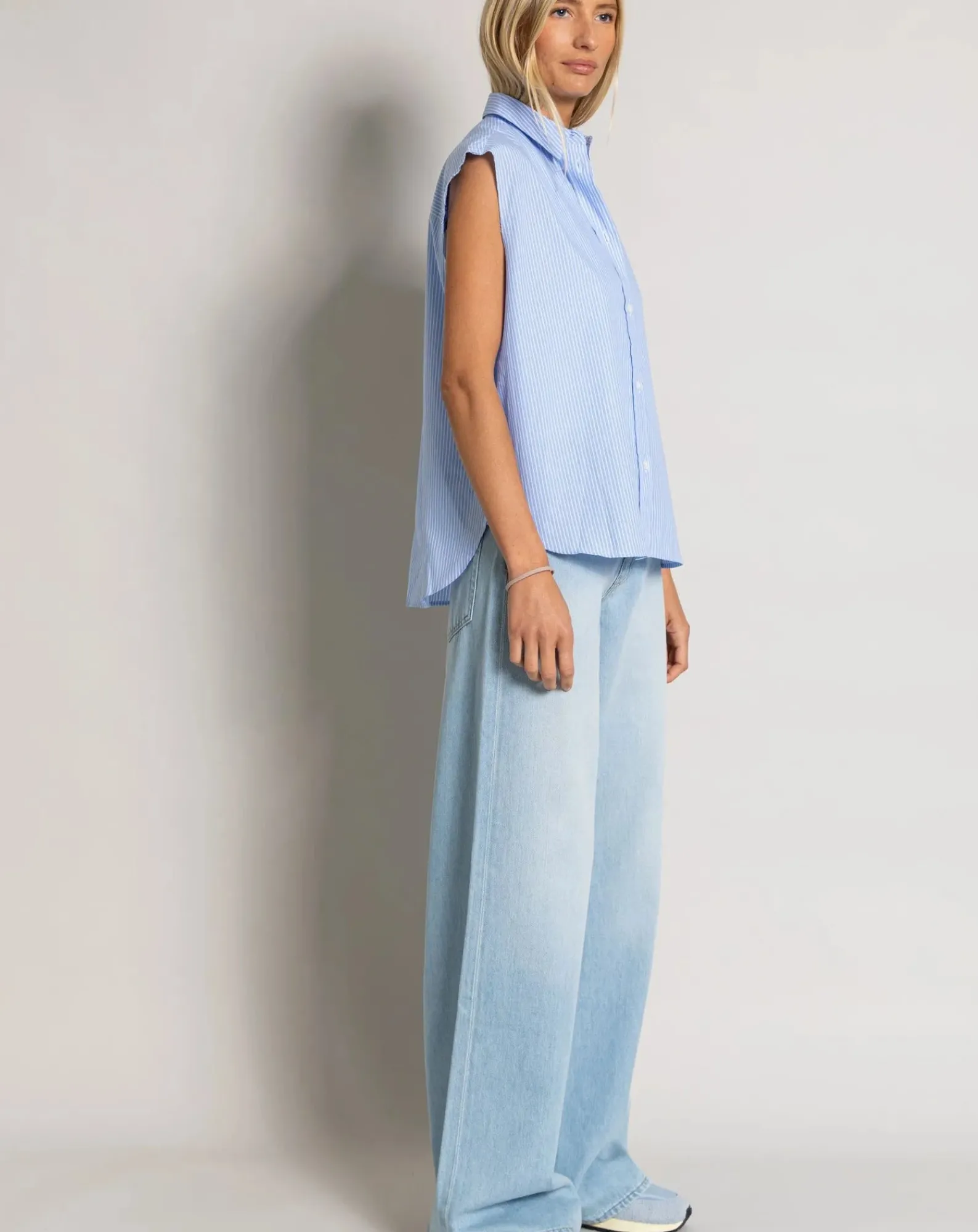 Smallable Woman Blouses, Chemises-Laura Striped Sleeveless Shirt Bleu Clair
