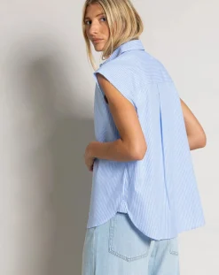 Smallable Woman Blouses, Chemises-Laura Striped Sleeveless Shirt Bleu Clair