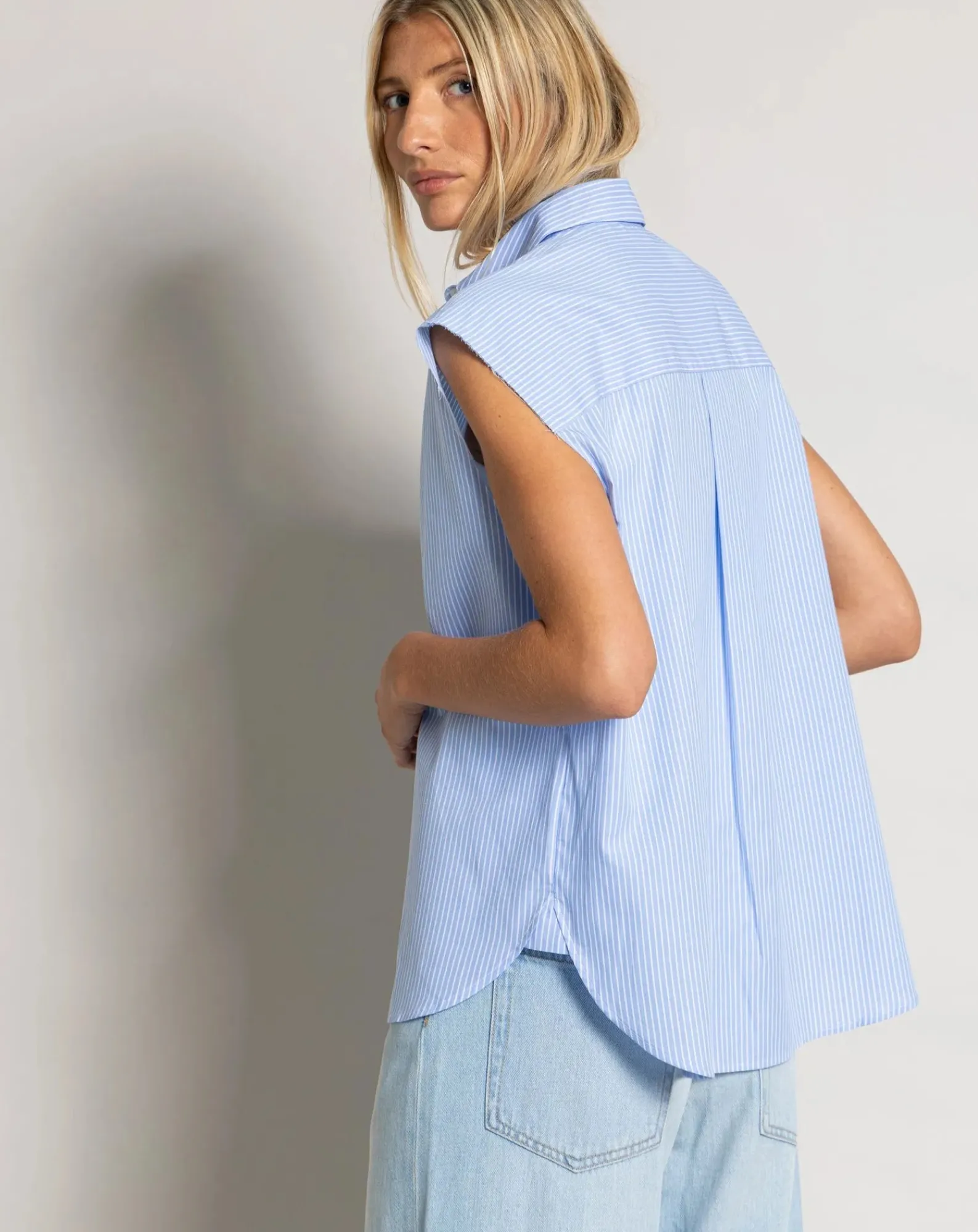 Smallable Woman Blouses, Chemises-Laura Striped Sleeveless Shirt Bleu Clair