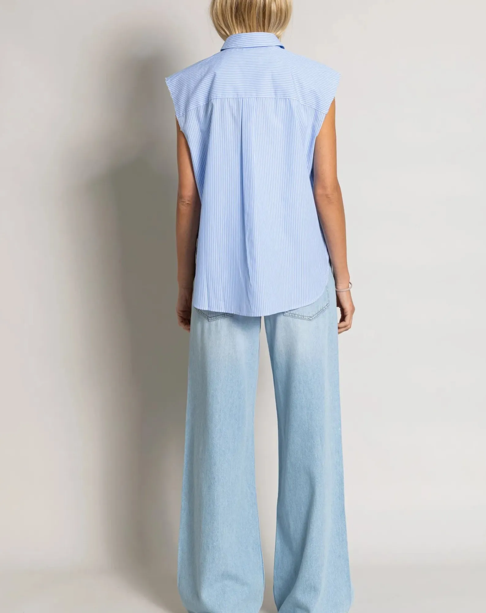 Smallable Woman Blouses, Chemises-Laura Striped Sleeveless Shirt Bleu Clair