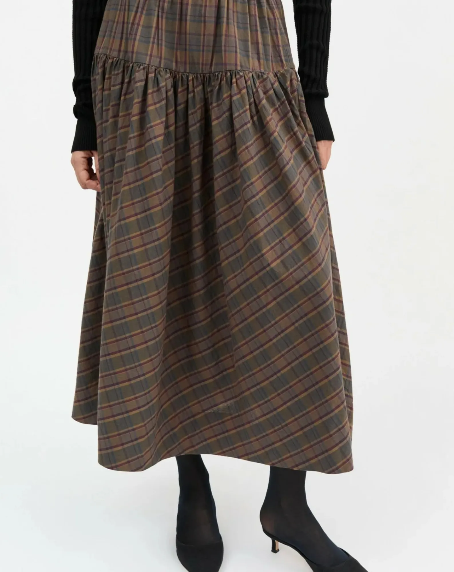 Skall Studio Robes, Jupes-Lili Carreaux organic cotton skirt Vert foncé