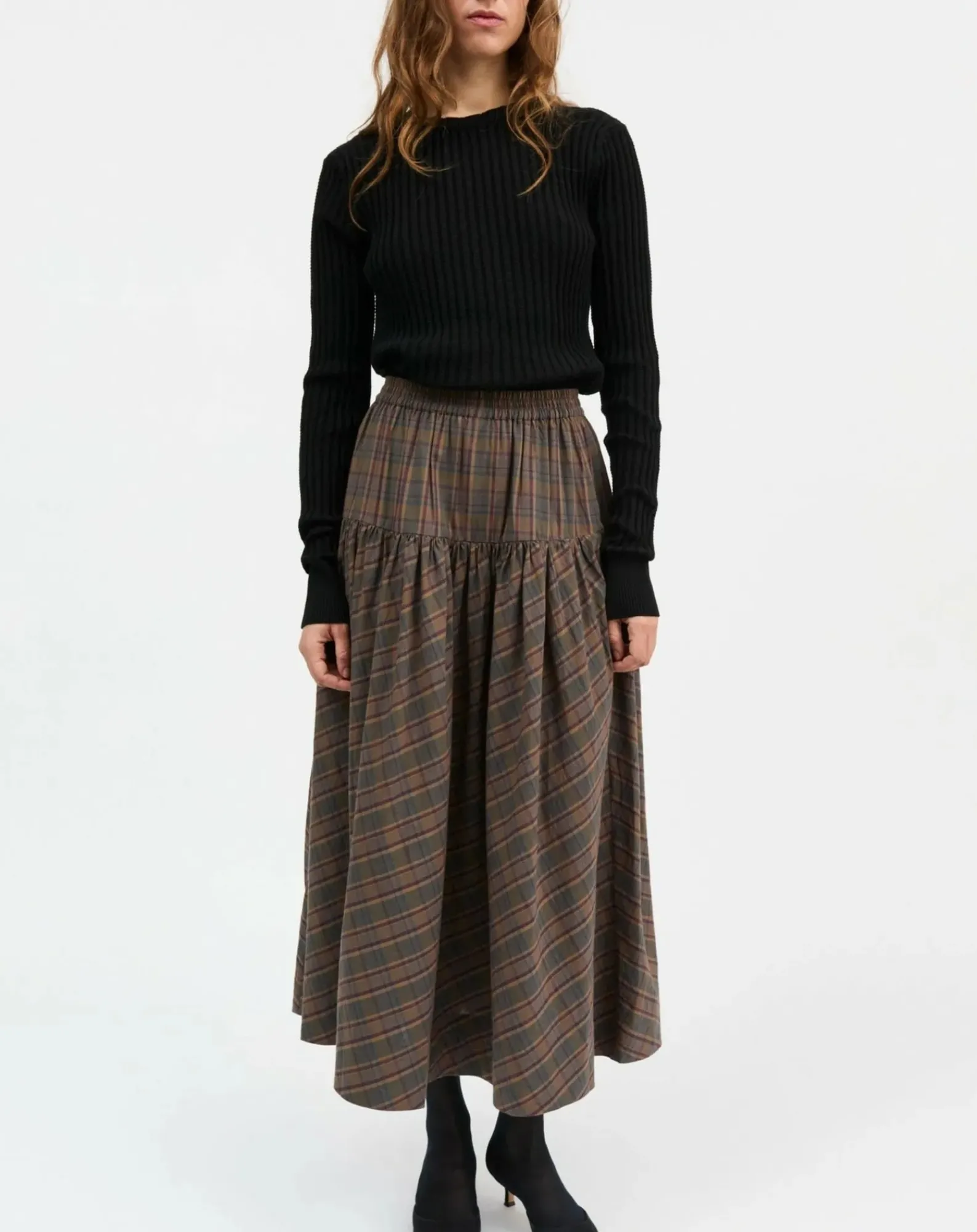 Skall Studio Robes, Jupes-Lili Carreaux organic cotton skirt Vert foncé
