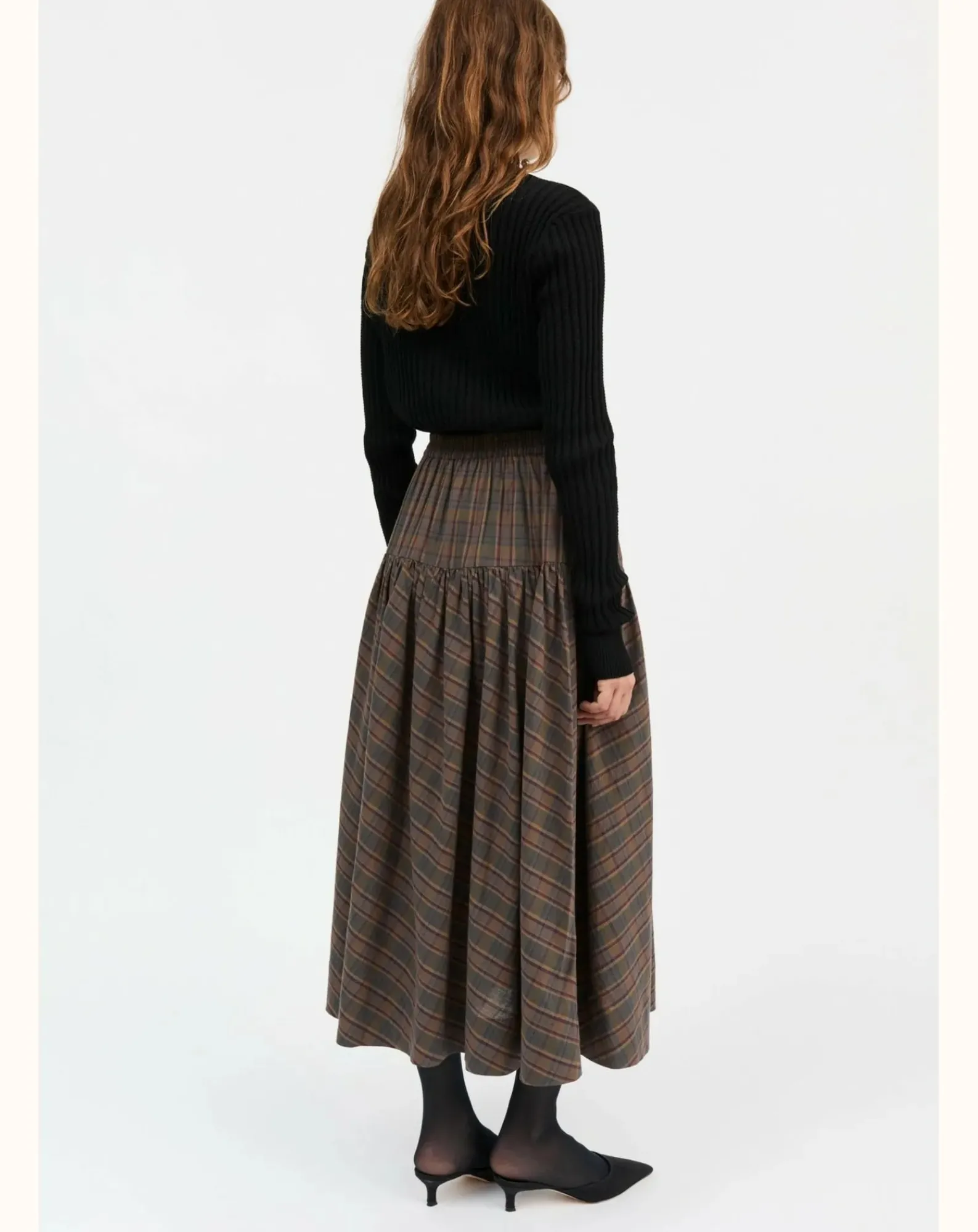 Skall Studio Robes, Jupes-Lili Carreaux organic cotton skirt Vert foncé