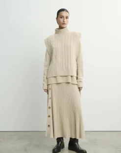 Bompard Pulls, Gilets-Long Belted Plastron Twists and Ribs Cashmere Avoine