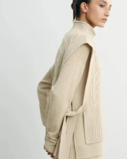 Bompard Pulls, Gilets-Long Belted Plastron Twists and Ribs Cashmere Avoine