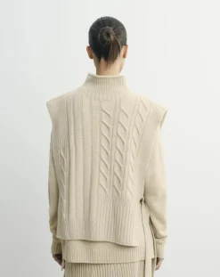 Bompard Pulls, Gilets-Long Belted Plastron Twists and Ribs Cashmere Avoine