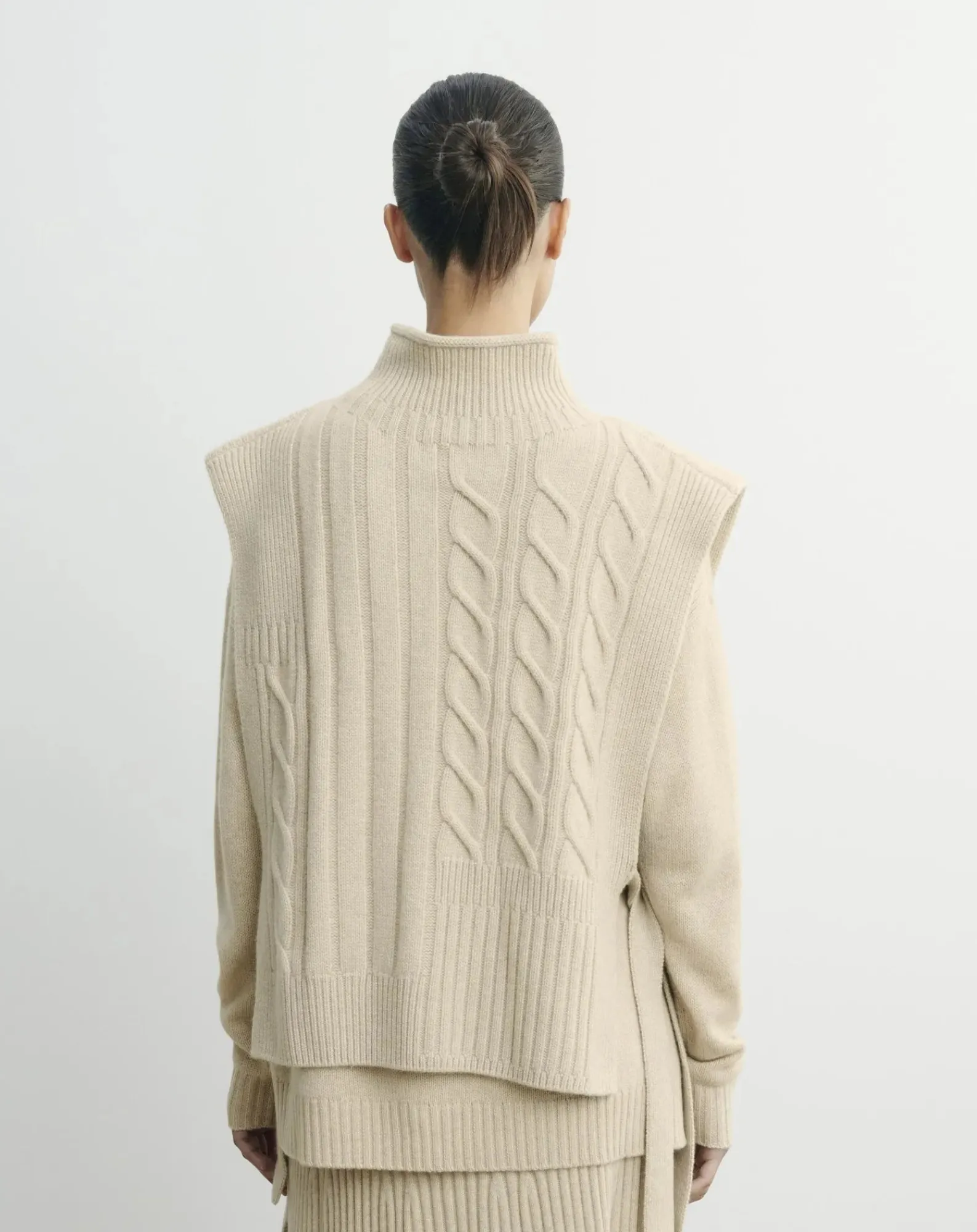 Bompard Pulls, Gilets-Long Belted Plastron Twists and Ribs Cashmere Avoine