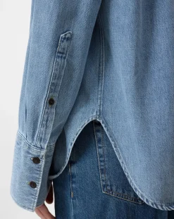 Closed Blouses, Chemises-Long-sleeved cotton shirt with lavaliere collar Bleu Clair