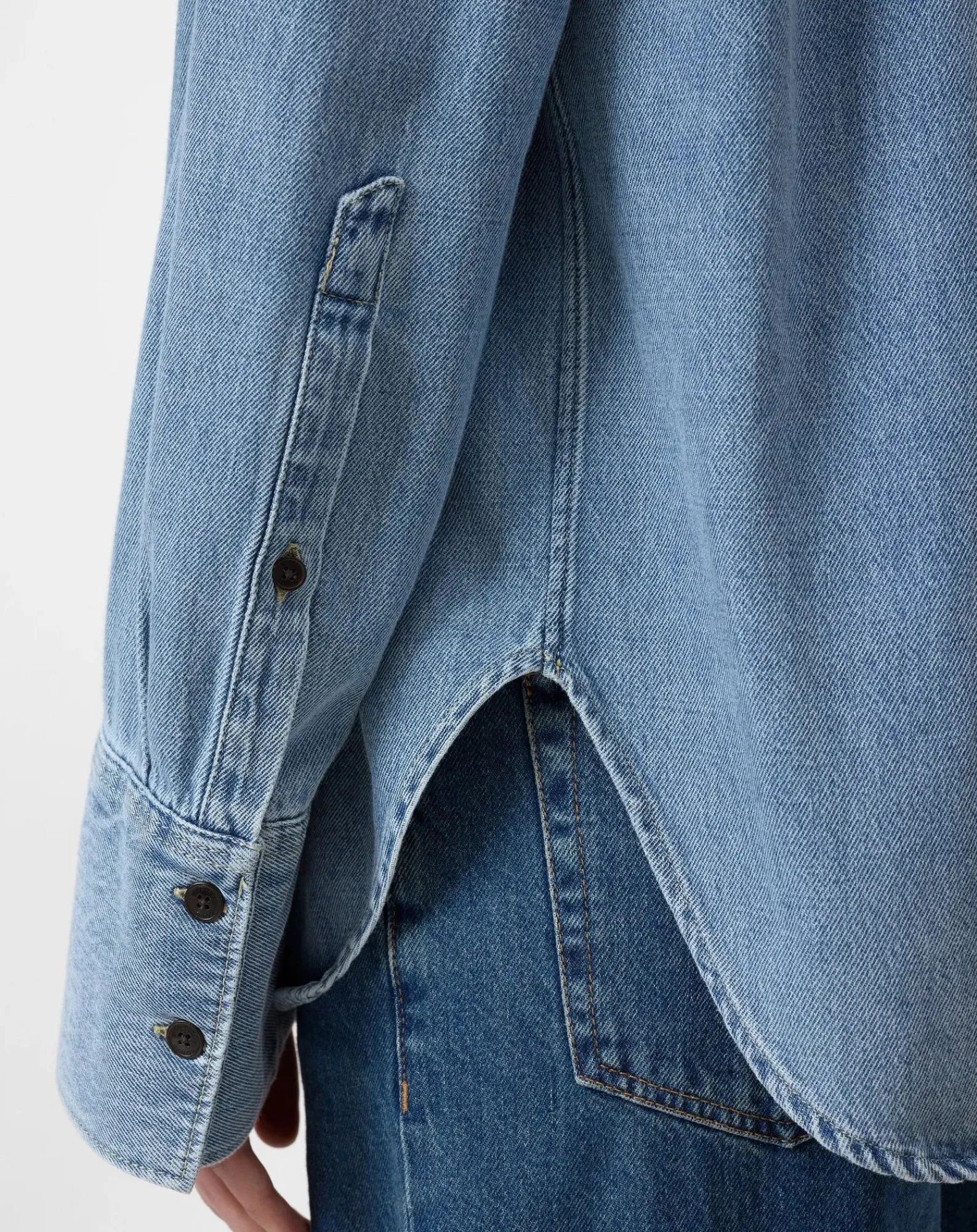 Closed Blouses, Chemises-Long-sleeved cotton shirt with lavaliere collar Bleu Clair