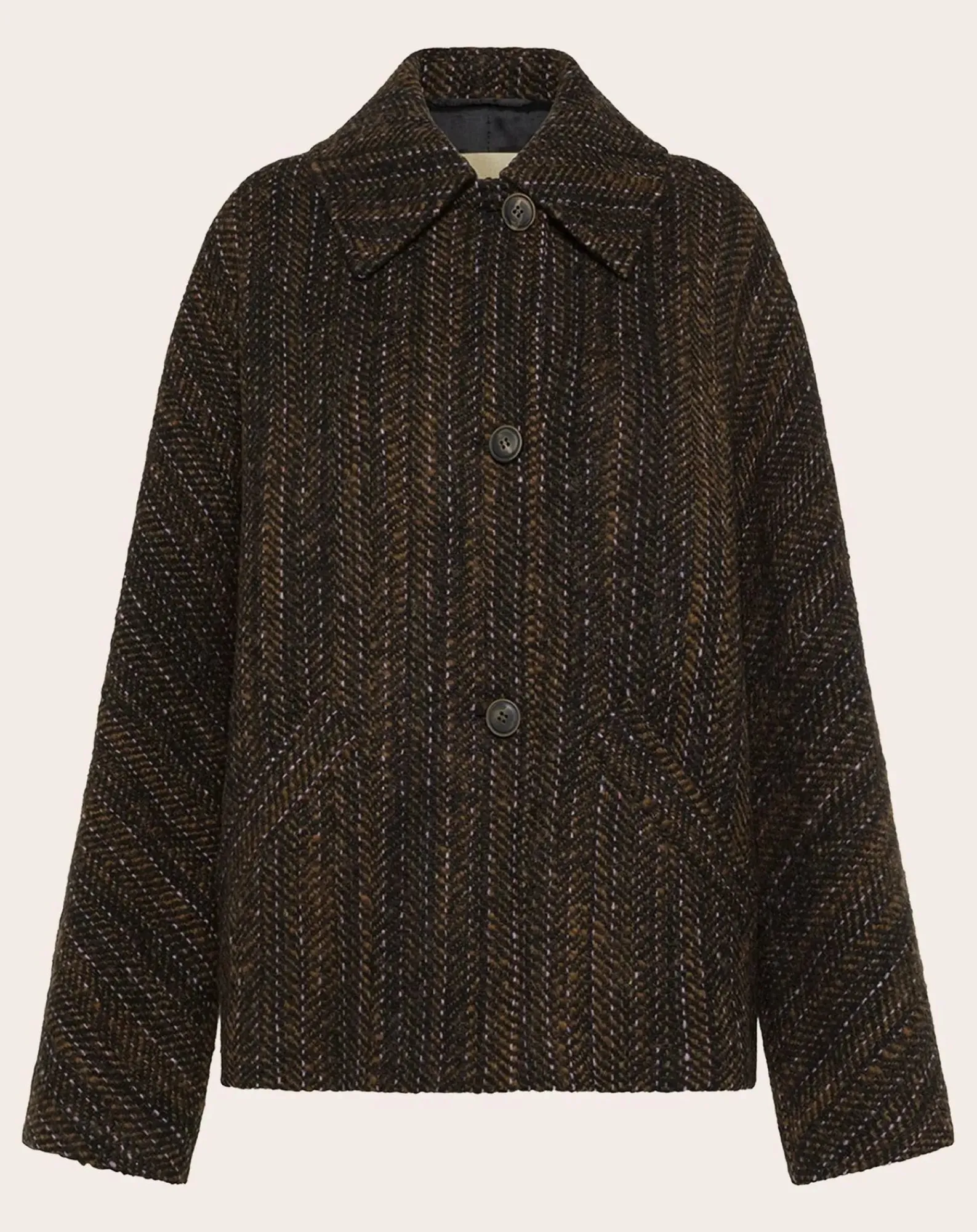 Momoni Vestes, Manteaux-Lord Herringbone Virgin Wool Coat Noir
