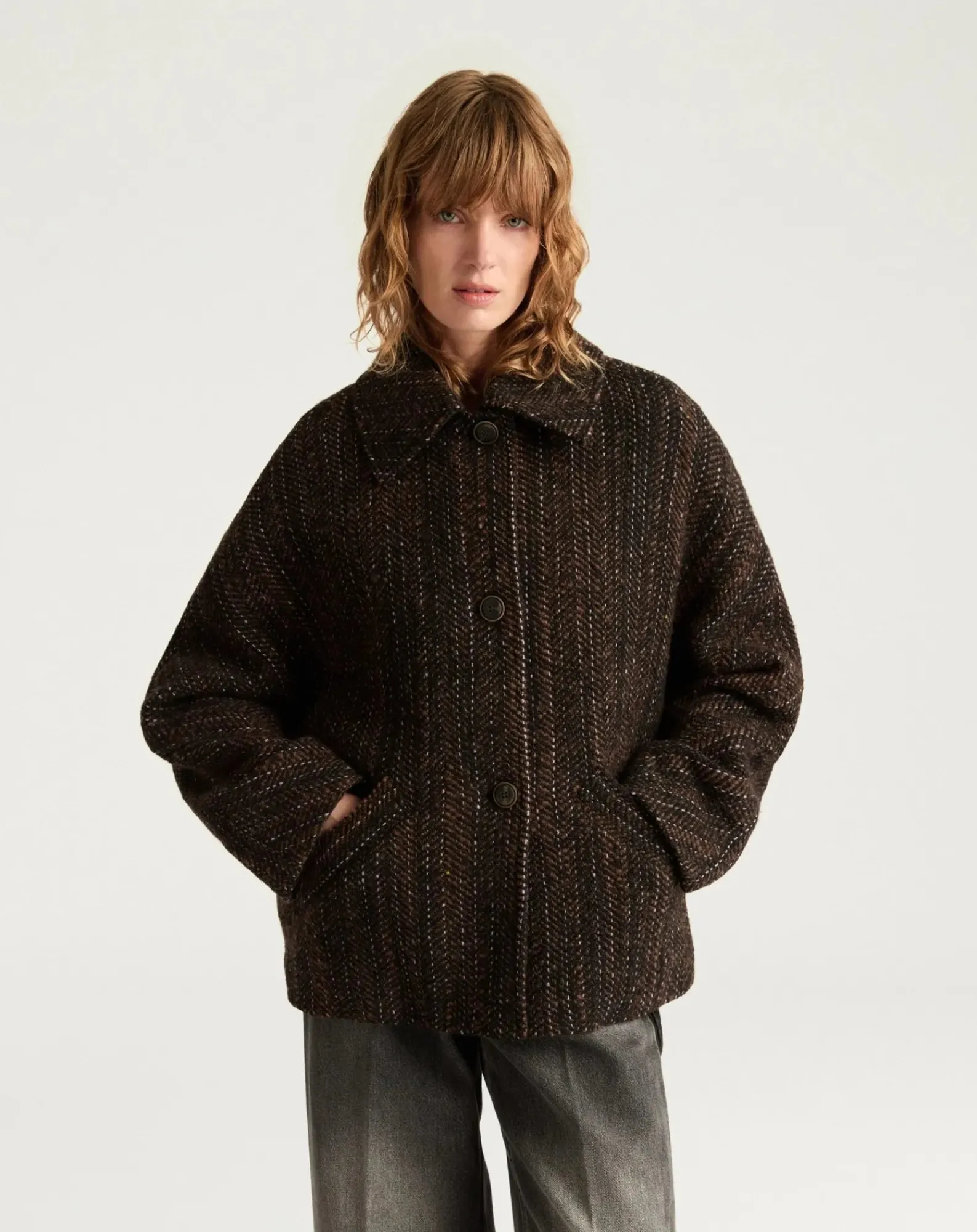 Momoni Vestes, Manteaux-Lord Herringbone Virgin Wool Coat Noir