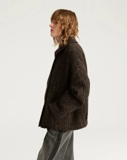 Momoni Vestes, Manteaux-Lord Herringbone Virgin Wool Coat Noir