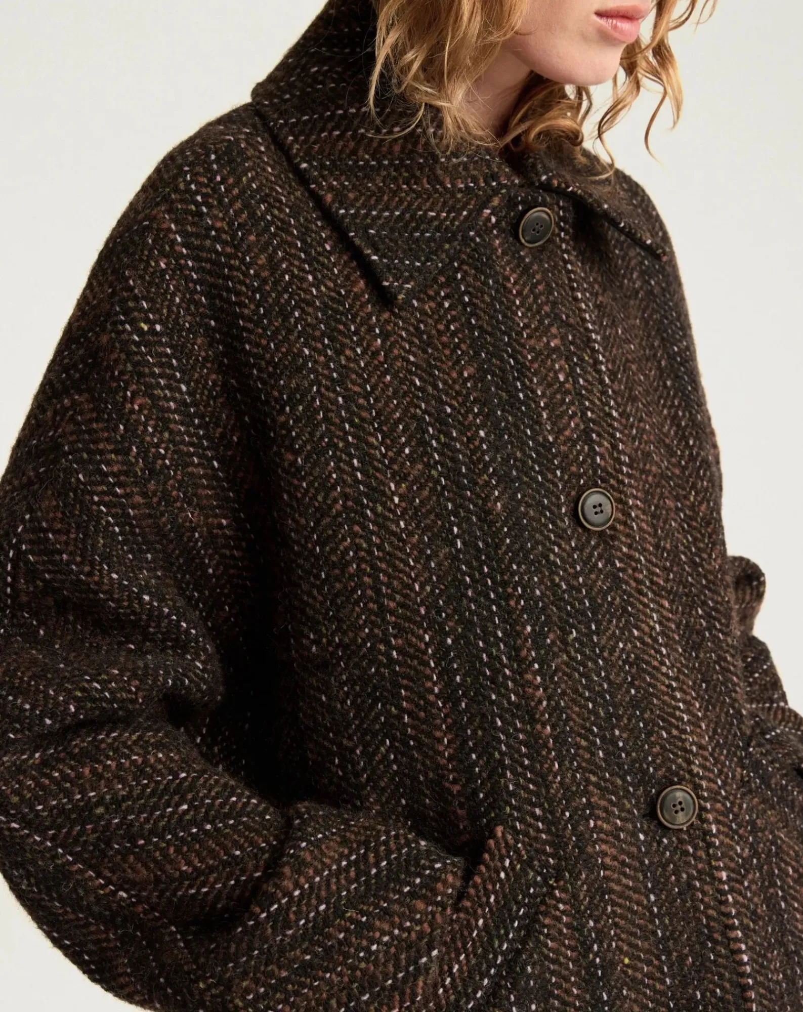 Momoni Vestes, Manteaux-Lord Herringbone Virgin Wool Coat Noir