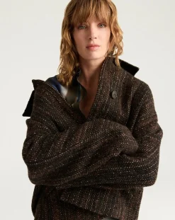 Momoni Vestes, Manteaux-Lord Herringbone Virgin Wool Coat Noir