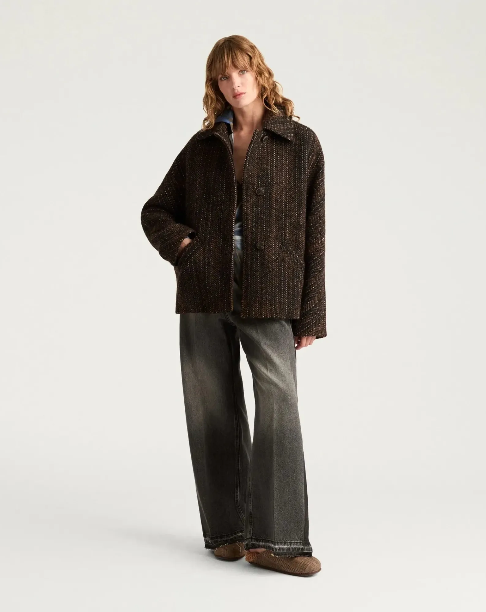 Momoni Vestes, Manteaux-Lord Herringbone Virgin Wool Coat Noir