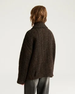 Momoni Vestes, Manteaux-Lord Herringbone Virgin Wool Coat Noir