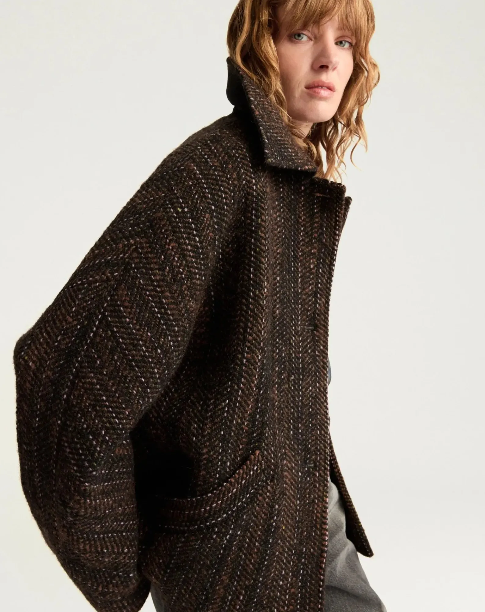 Momoni Vestes, Manteaux-Lord Herringbone Virgin Wool Coat Noir