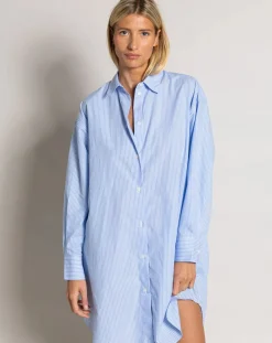 Smallable Woman Robes, Jupes-Lydie Striped Shirt Dress Bleu Clair