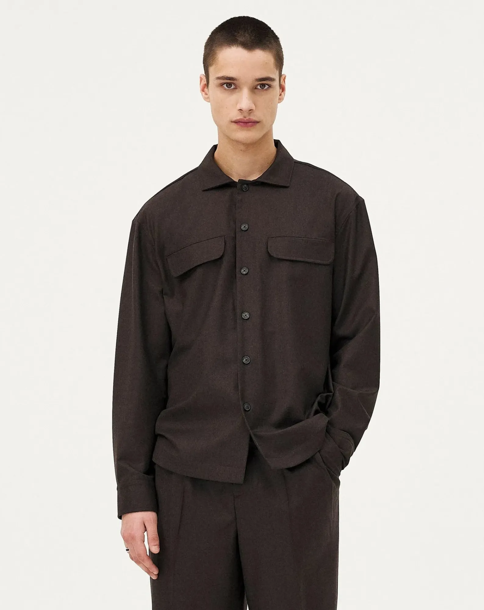 Noyoco Chemises-Mars Brown Wool Overshirt Marron