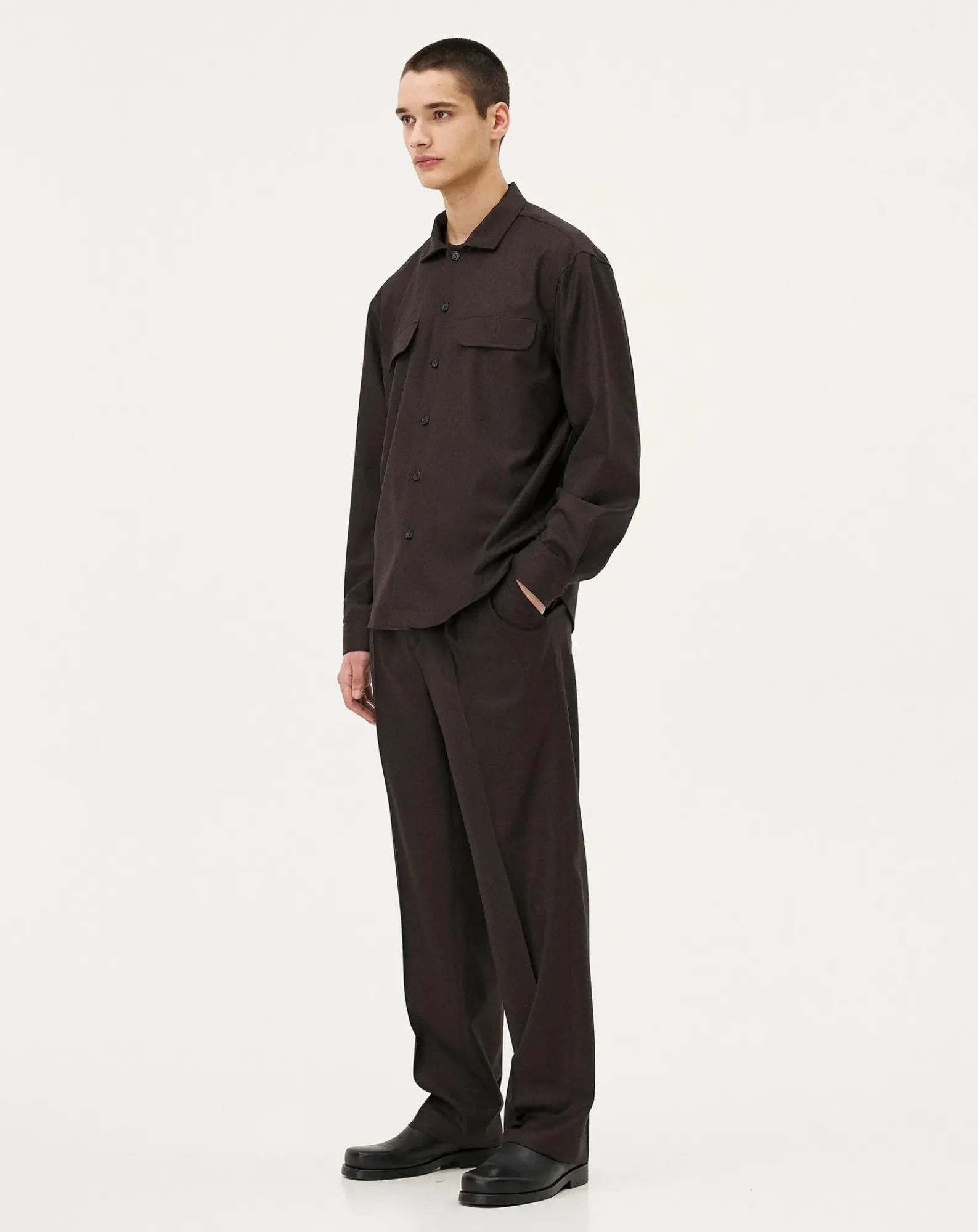 Noyoco Chemises-Mars Brown Wool Overshirt Marron