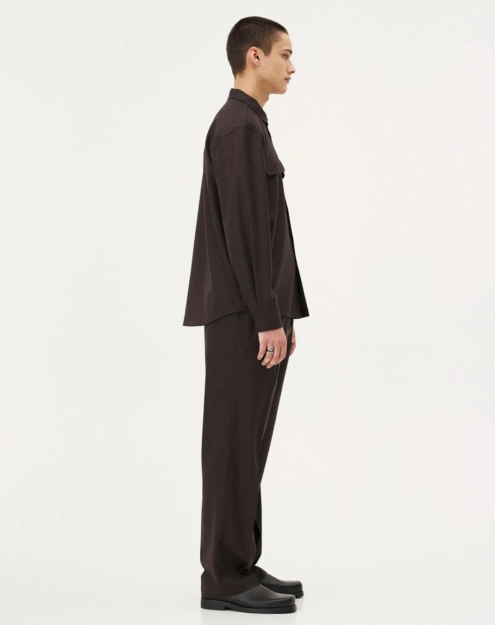Noyoco Chemises-Mars Brown Wool Overshirt Marron