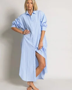 Smallable Woman Robes, Jupes-Melissa Striped Shirt Dress Bleu Clair