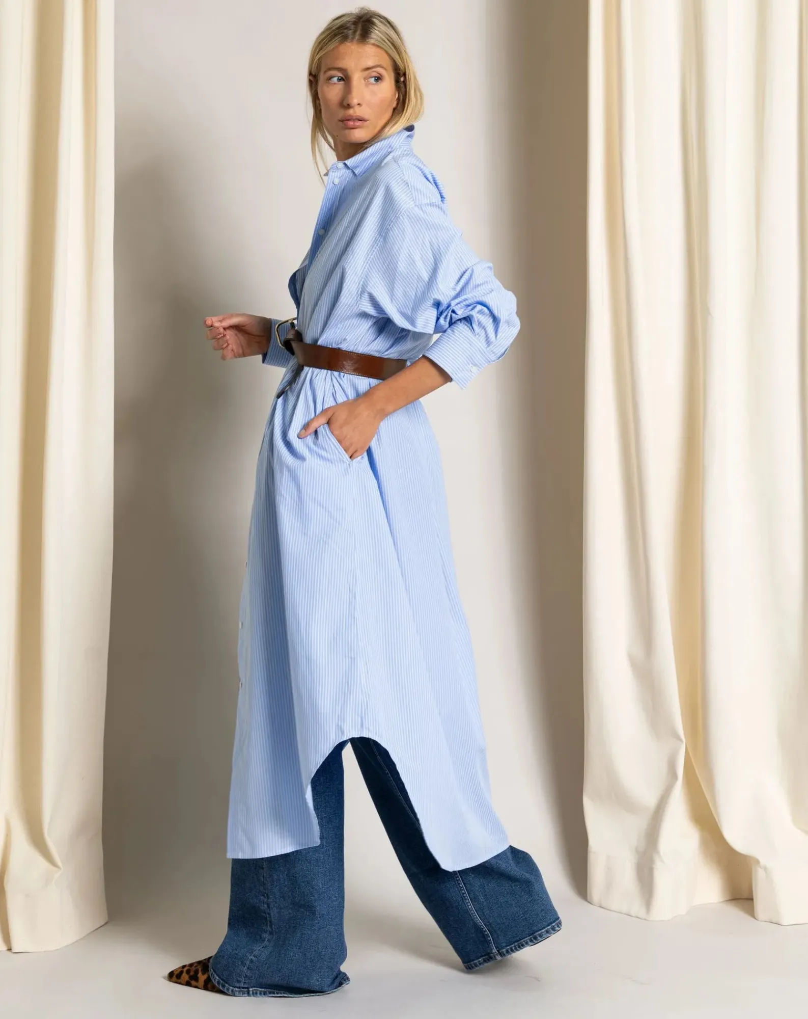 Smallable Woman Robes, Jupes-Melissa Striped Shirt Dress Bleu Clair