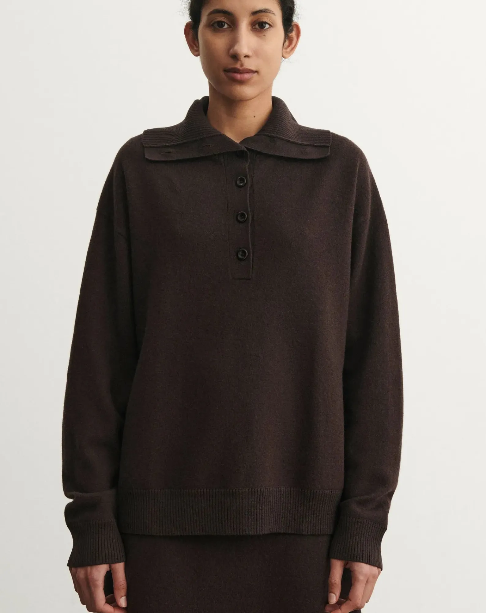 FUB Pulls, Gilets-Merino wool felt polo neck sweater - Women's collection Marron